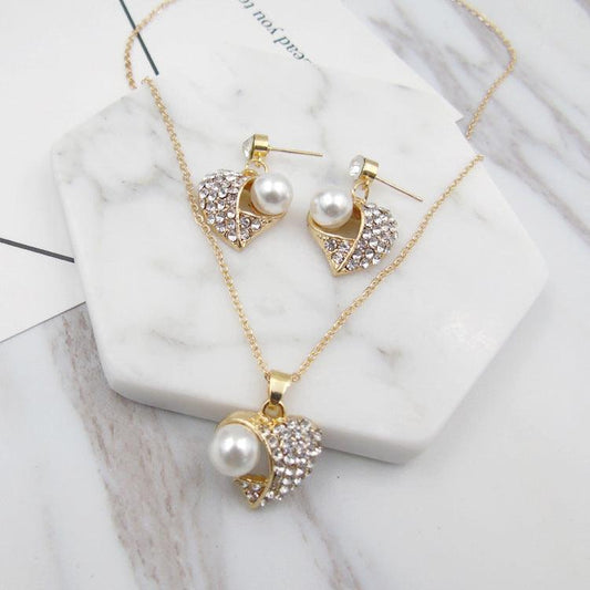 Fashion Peach Heart Pearl Jewelry Set | Daily Wear A