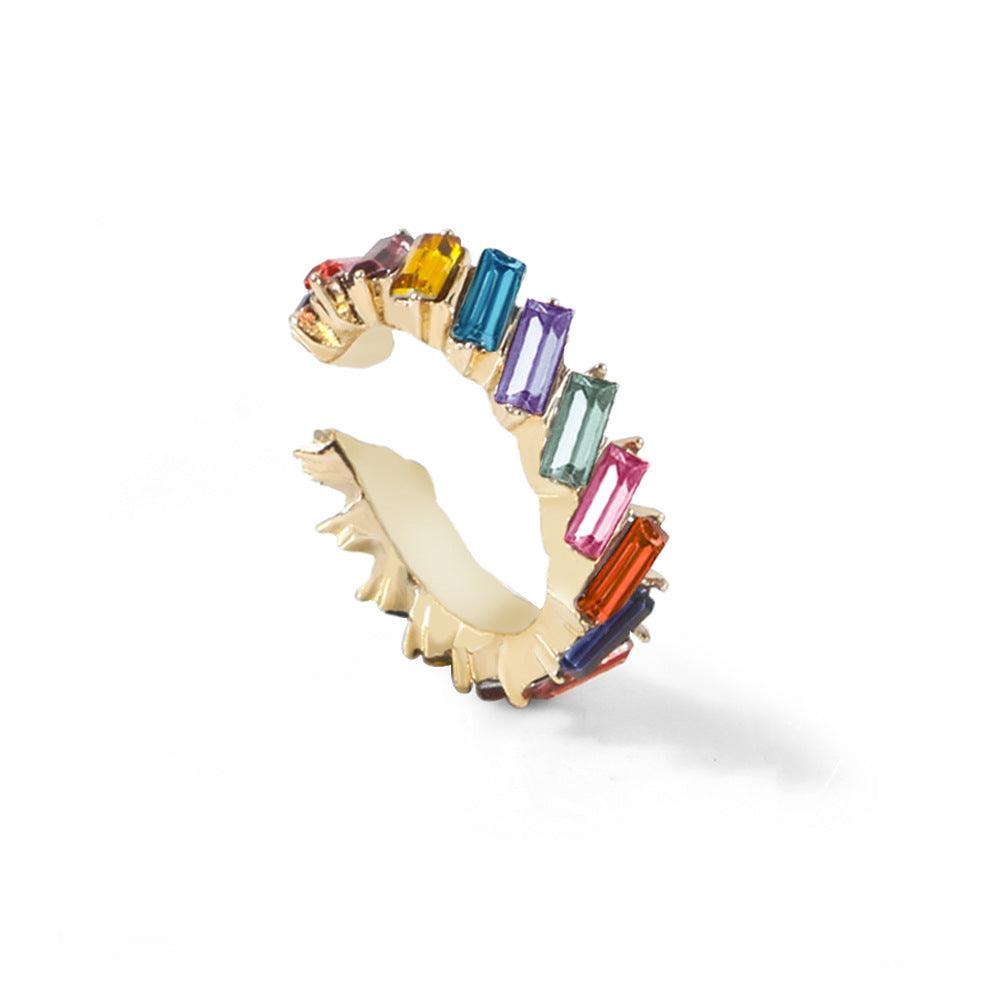 Multicolor Glass Diamond C-shaped Earrings Multicolor 2 1