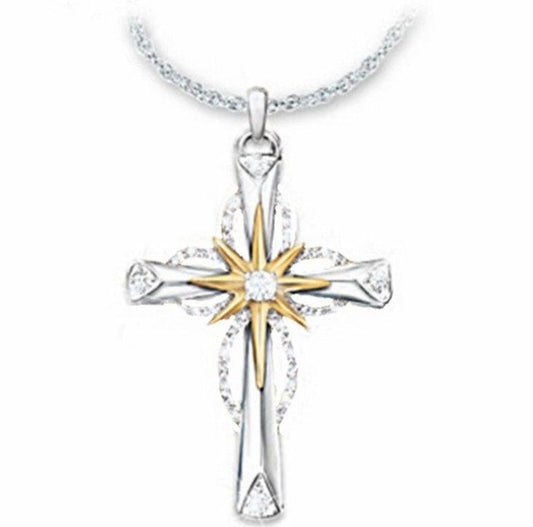 Octagonal Star Cross Alloy Pendant Necklace | Daily Wear Silver