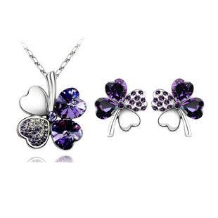 Four-Leaf Clover Necklace and Earrings | Daily Wear Deep Purple 1 set