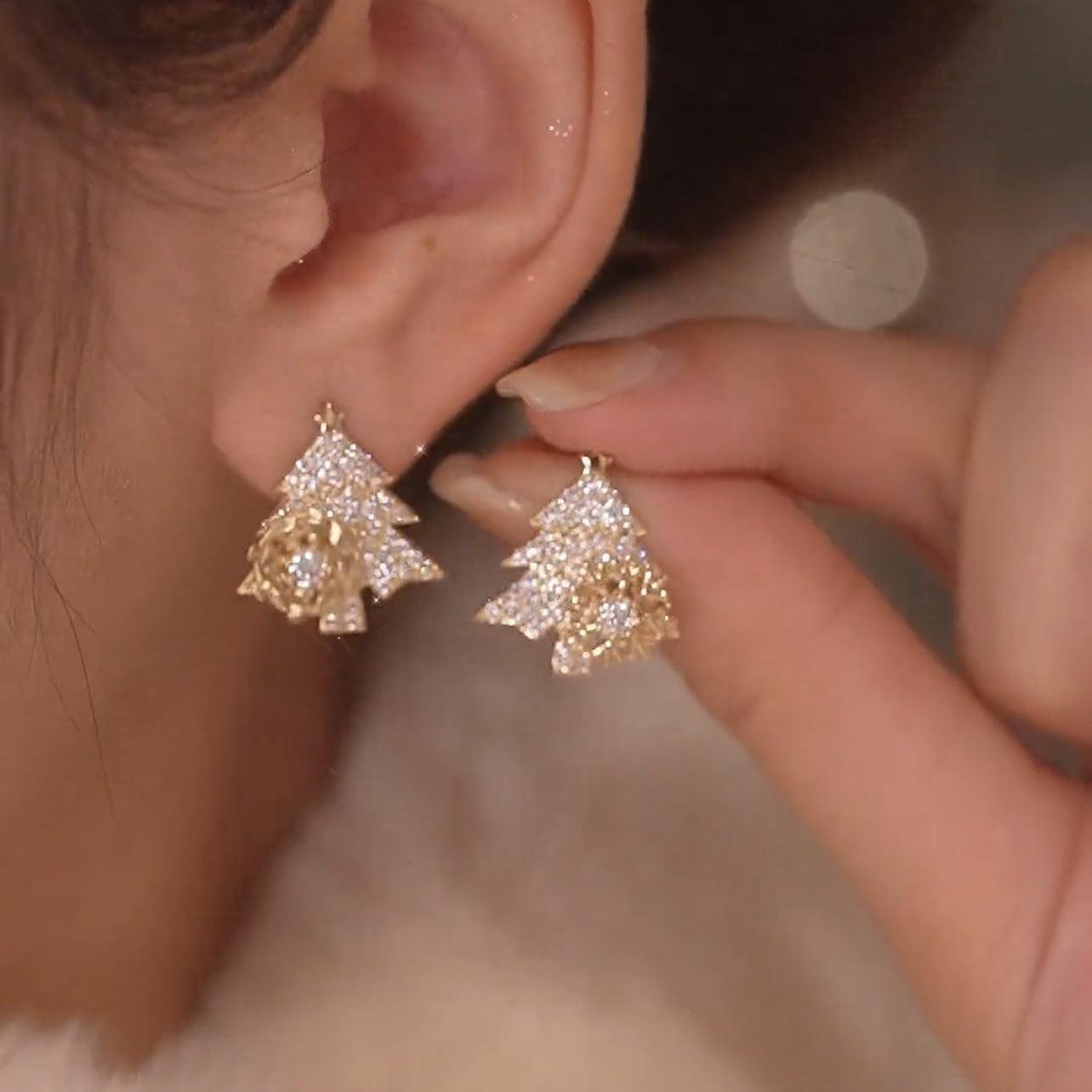 Rotatable Christmas Tree 2025 Earrings Gold