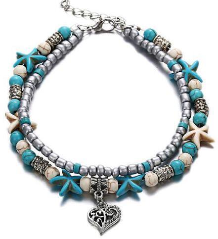 Green Blue Star Fish Beach Anklets | Beach Wear F
