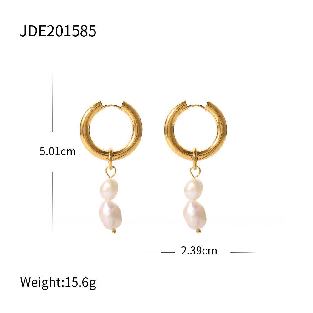 Freshwater Pearl Earrings | Daily Wear Gold White - C