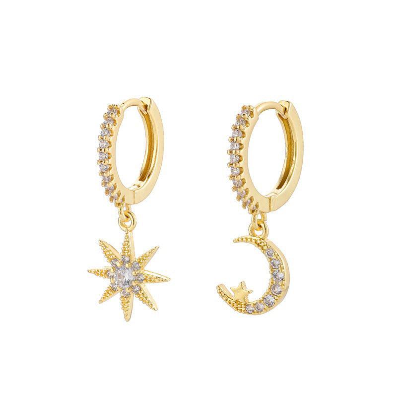 Fashion Star Moon Asymmetric Earrings Gold