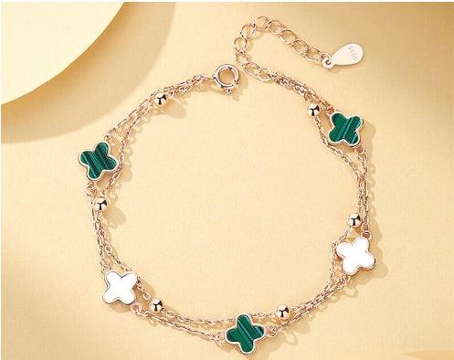 S925 Sterling Silver Malachite Clover Bracelet | Daily Wear