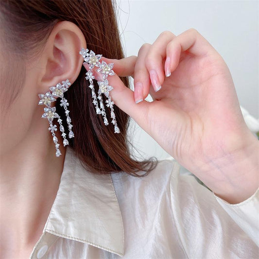 Fashion Flower Tassel Pendant Earrings