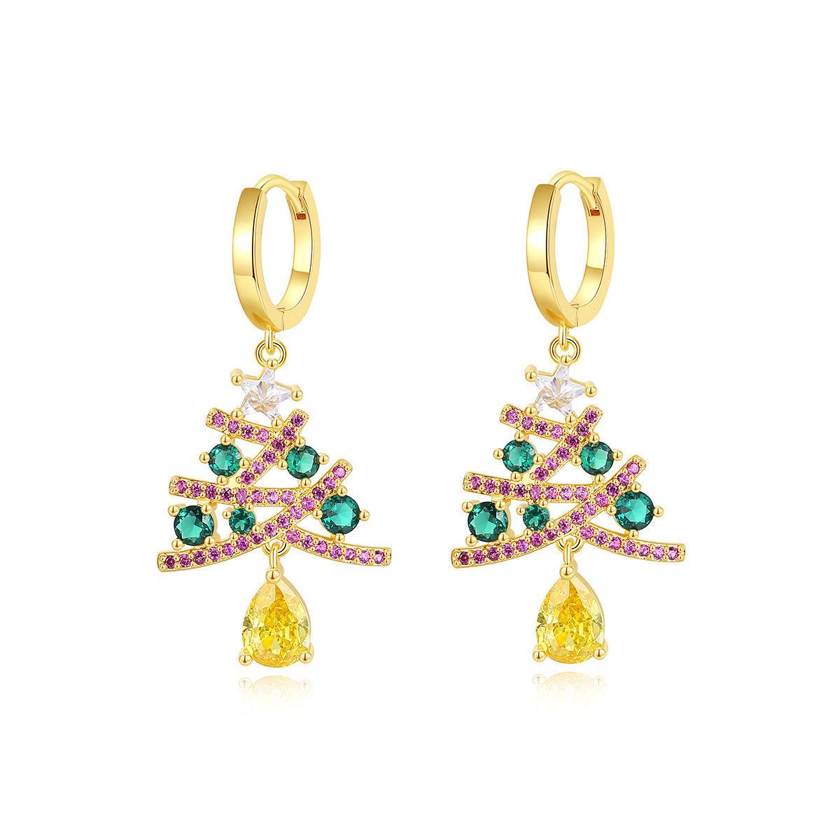 Christmas Tree 2025 Earrings With Colorful Rhinestones