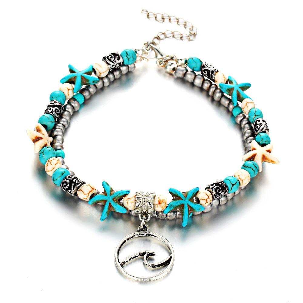 Green Blue Star Fish Beach Anklets | Beach Wear B