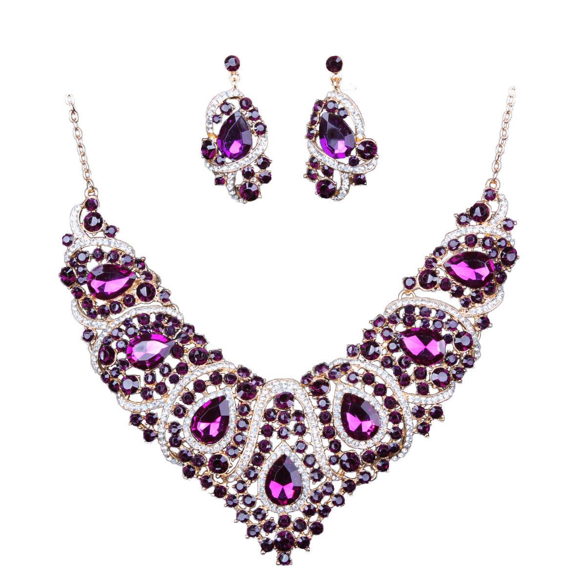 Multicolor - Bridal Necklace and Earring Set Purple