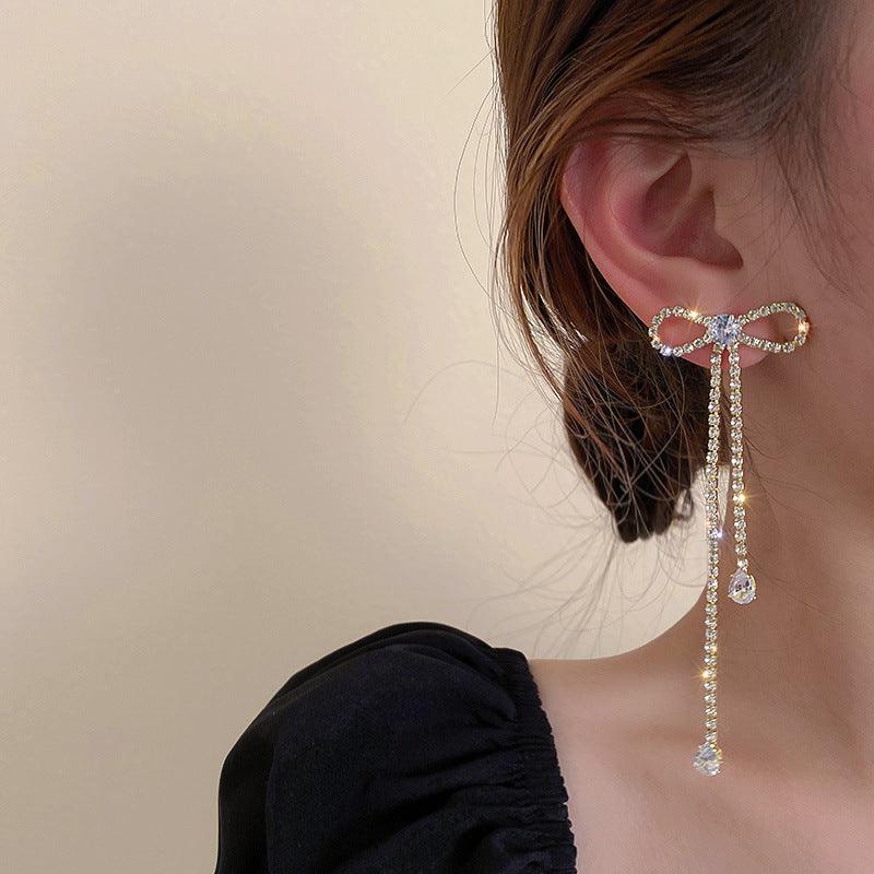 Long Bow Tie Stud Earrings | Party Wear