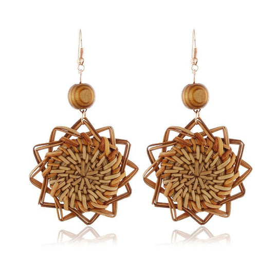 Rattan Handmade Bamboo Earrings Brown Bamboo Earrings