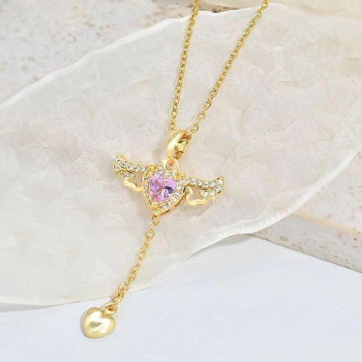 Moving Cupid Heart Crystal Necklace - Fashion Wear