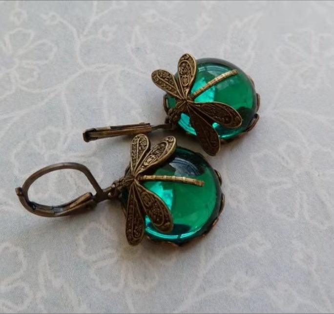Fashion Retro Small Dragonfly Pattern Earrings Green