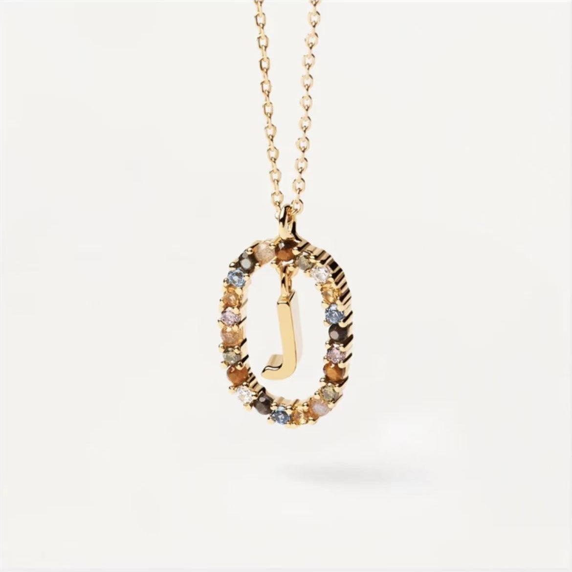 Rhinestone Alphabet Necklace 18K | Fashion Jewelry J