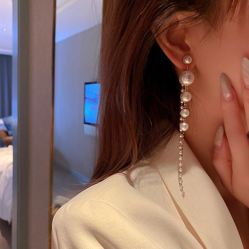 Pearl Tassel Long Earrings | Party Wear