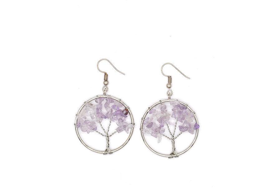 Crystal Tree Wishing Tree Earrings - Fashion Wear Purple