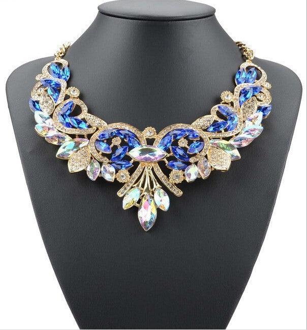 Diamond Alloy Flower Necklace | Party Wear Blue