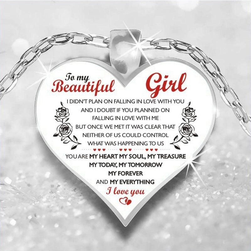 Peach Heart Sweater Chain Necklace