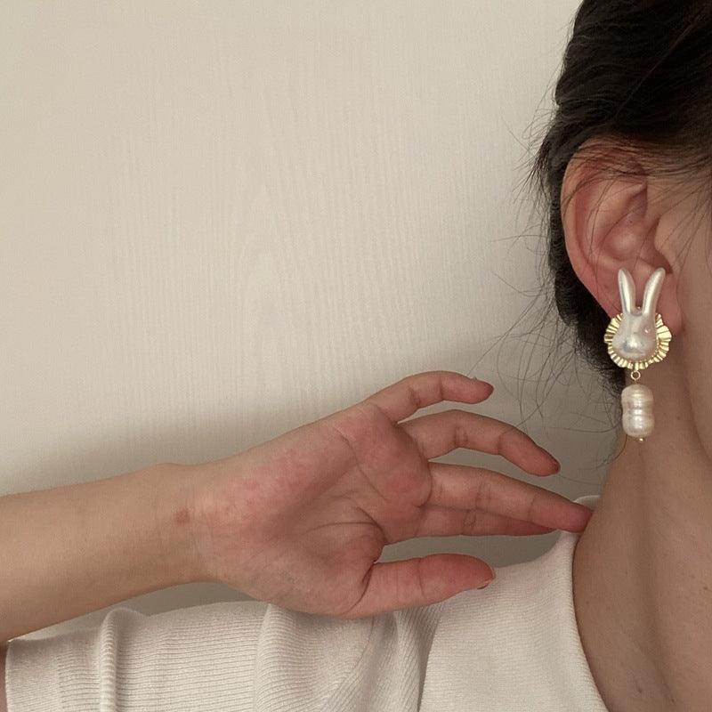 925 Silver Needle Cute Pearl Bunny Earrings | Daily Wear