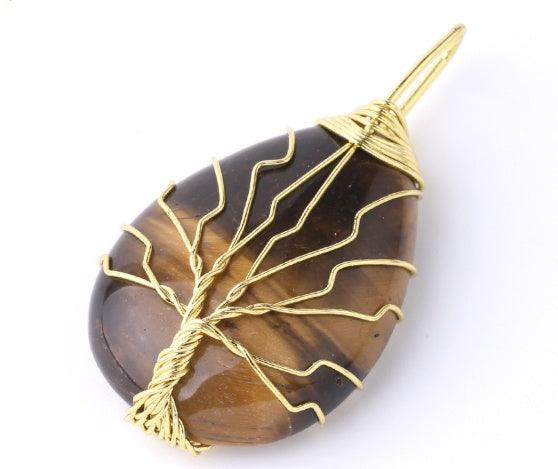 Fashion Stone Pendant with Gold Color Wire Wrap Gem