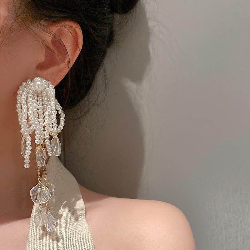 Long Pearl Shell Bow Earrings | Party Wear