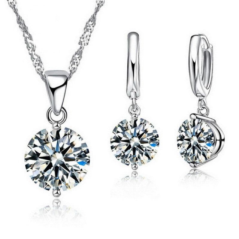 Austrian Crystal Necklace & Earrings Set - Daily Wear Silver