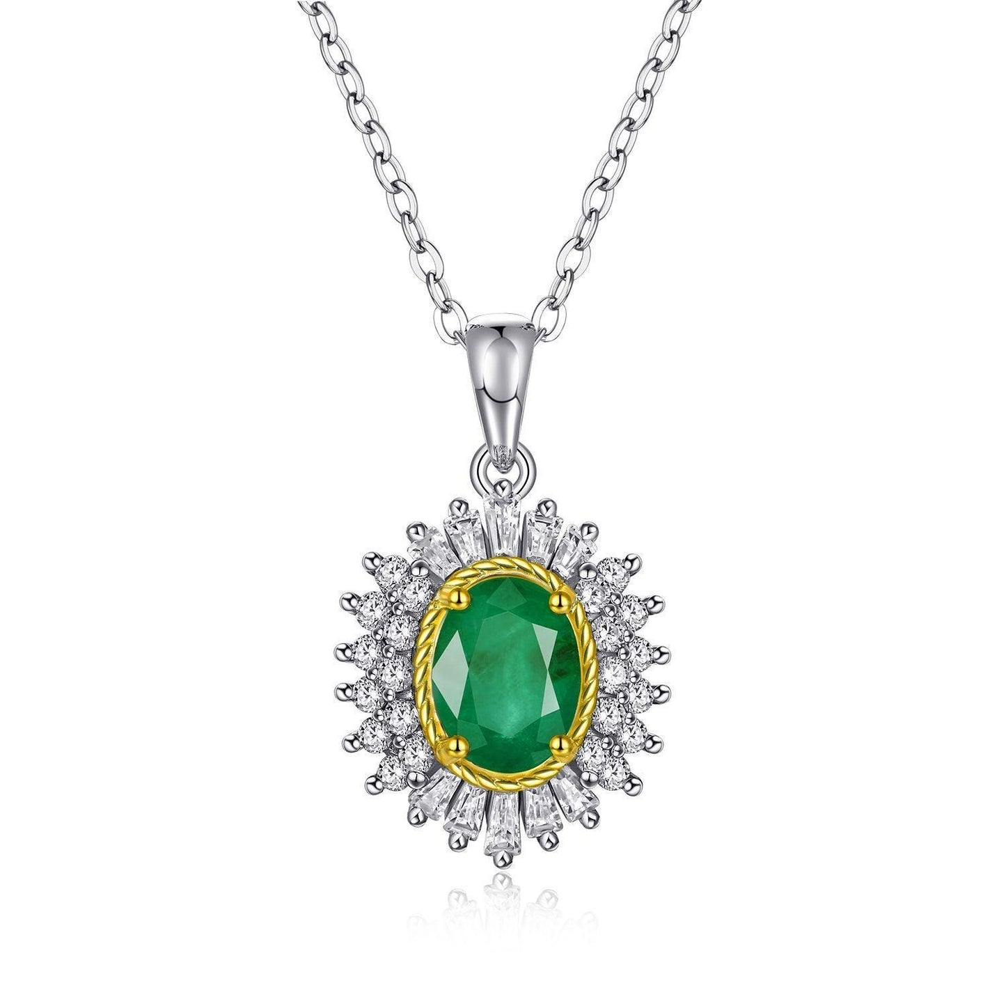 Natural Emerald Pendant in S925 Sterling Silver Platinum gold