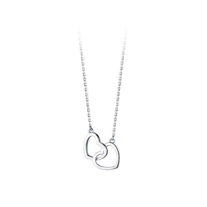 Double Heart Interlocking Titanium Steel Necklace Jewelry 925sliver