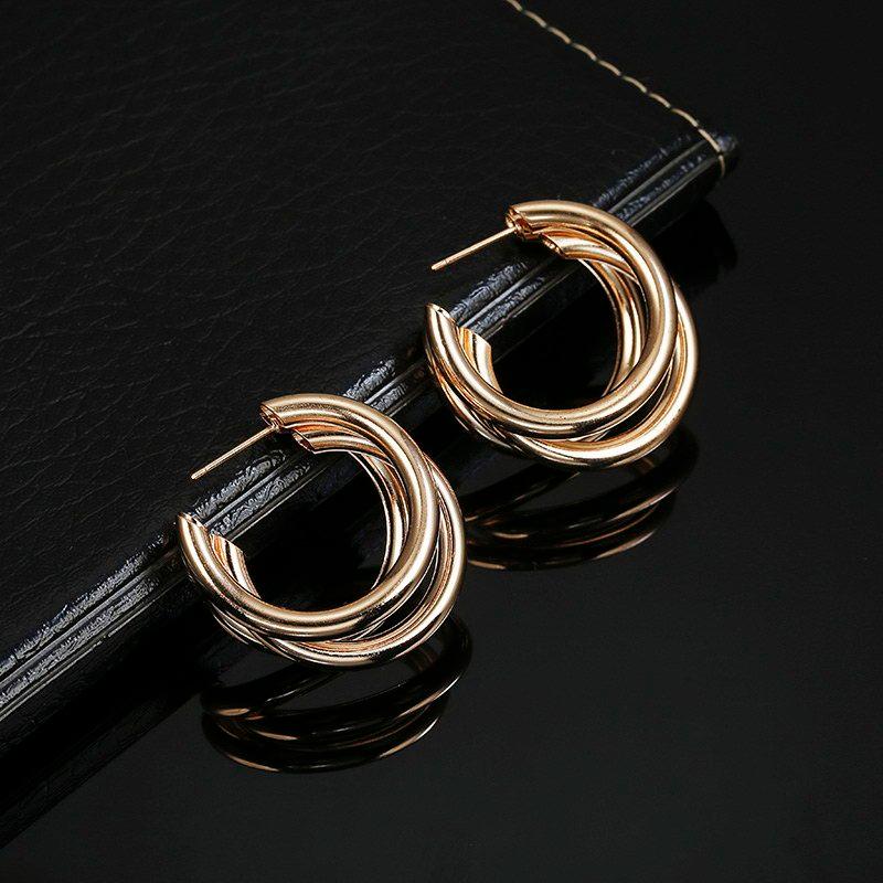 Cold Wind Metal Ring Ear Buckle Earrings Gold