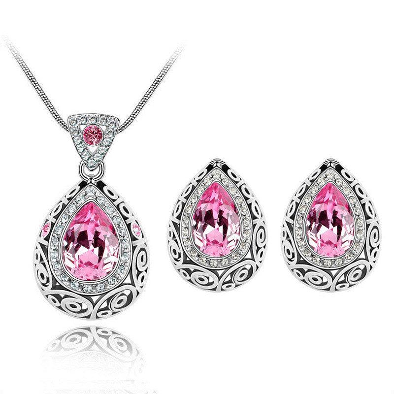 Austrian Crystal Guard Water Droplet Necklace Pink