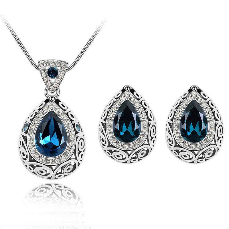 Austrian Crystal Guard Water Droplet Necklace Dark Blue
