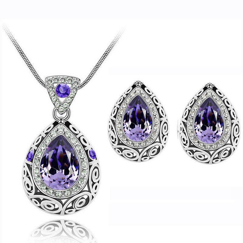Austrian Crystal Guard Water Droplet Necklace Purple