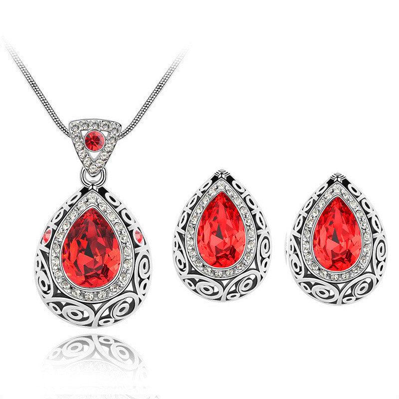 Austrian Crystal Guard Water Droplet Necklace Red