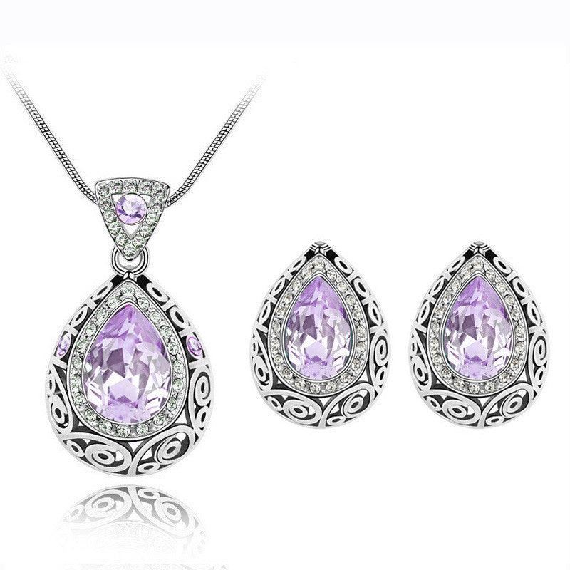 Austrian Crystal Guard Water Droplet Necklace Light Purple