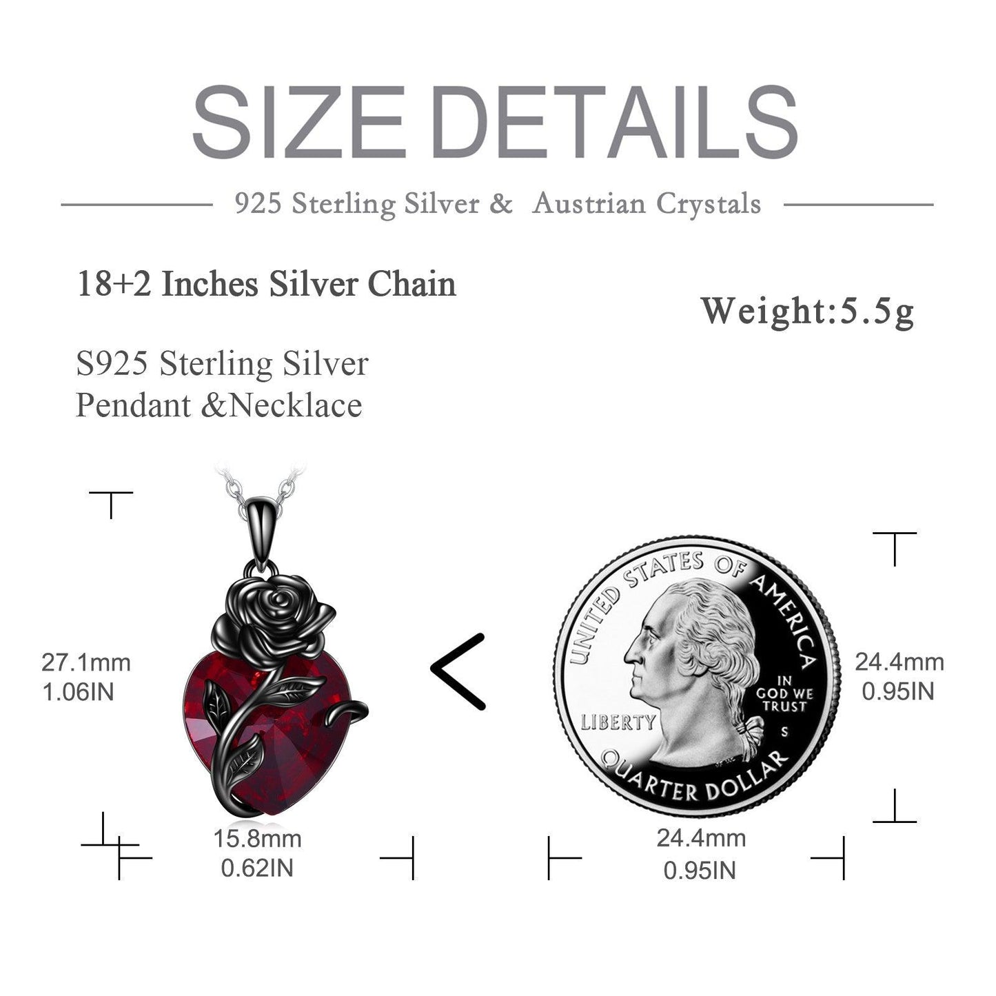 Sterling Silver Heart Rose Necklace | Daily Wear