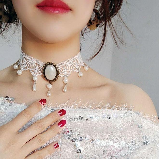 Multi-Layer Crystal Lace Necklace - Party Wear