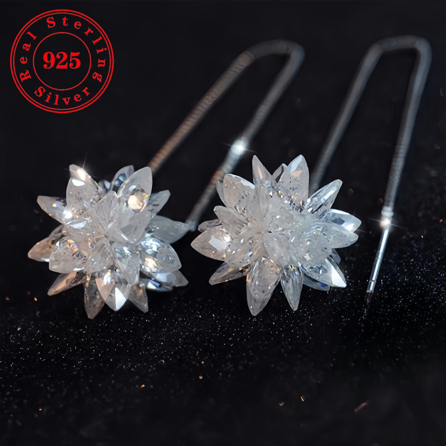 925 Sparkling Flowers Shiny Sterling Silver Earrings