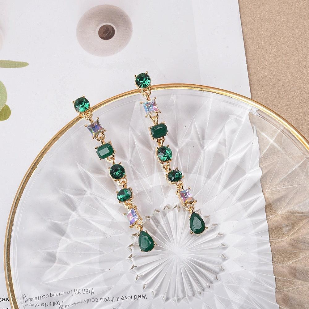 Multicolor Crystal Tassel Long Earrings | Daily Wear Green