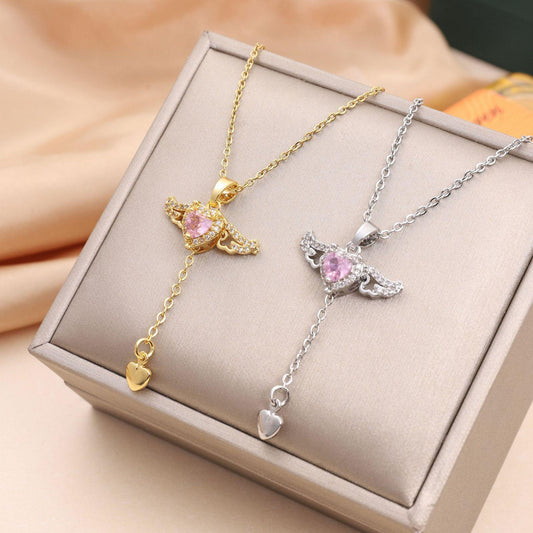 Moving Cupid Heart Crystal Necklace - Fashion Wear