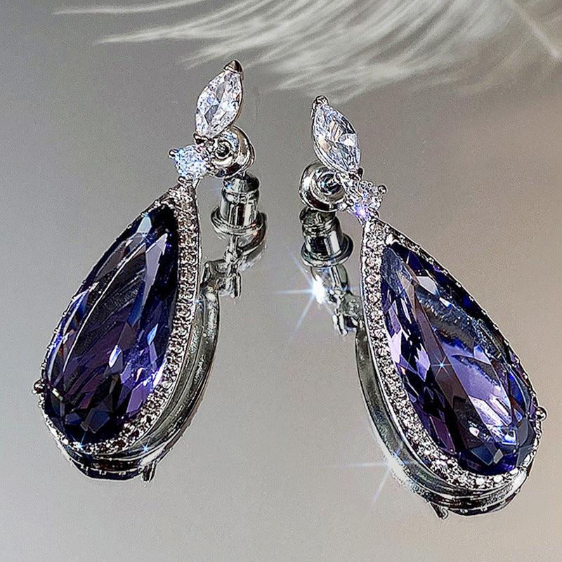 Flower And Waterdrop Colored Zircon Earrings
