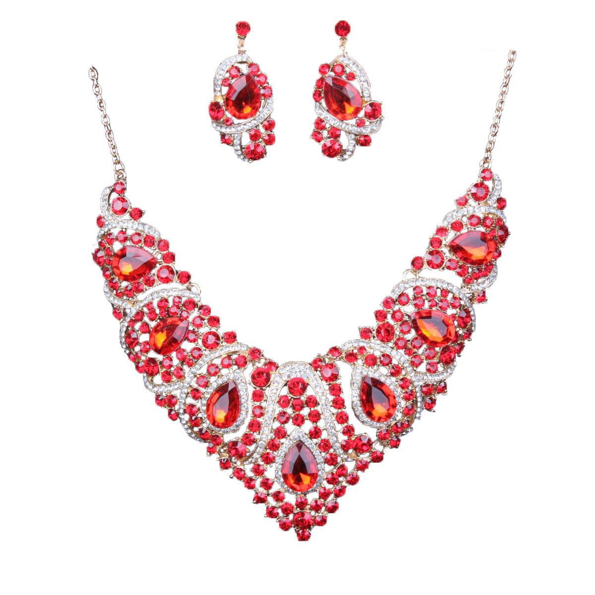 Multicolor - Bridal Necklace and Earring Set Red