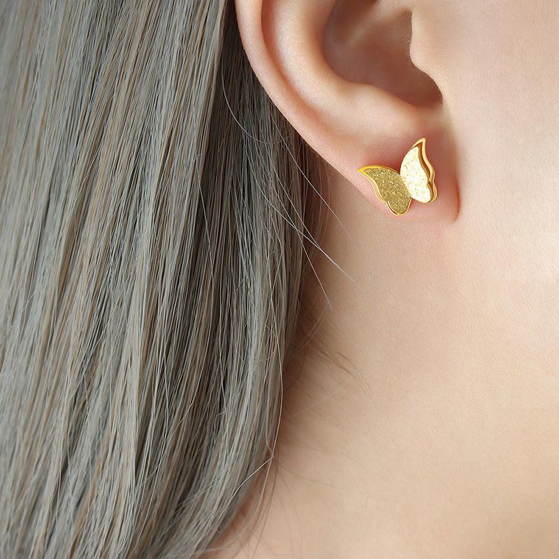 Frosted Texture Cute Butterfly Jewelry Set Gold Earrings