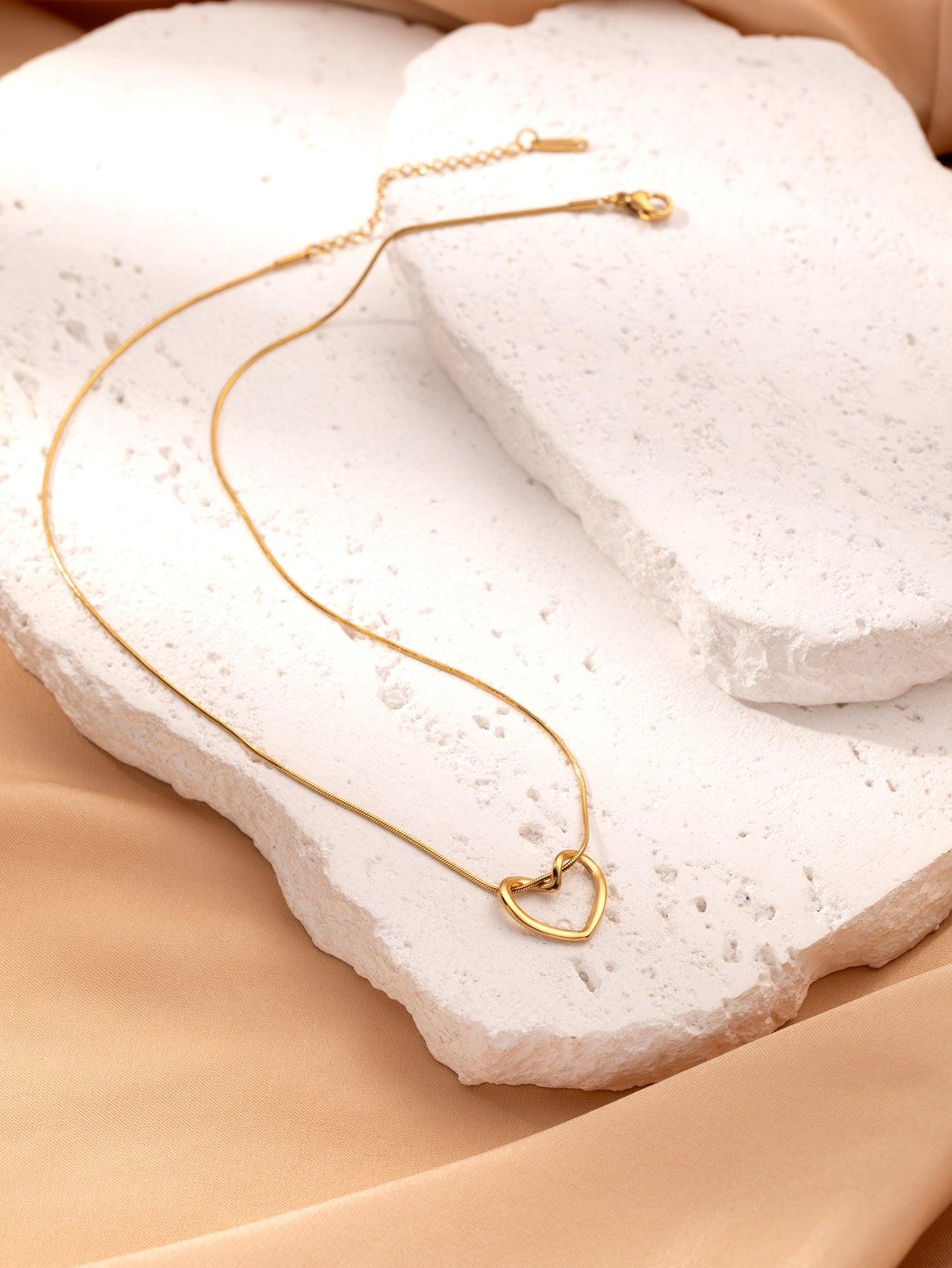 Twist Hollow Heart Necklace | Daily Wear Gold