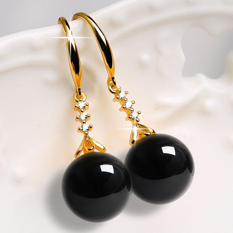 Elegant Silvering Earrings | Daily Wear Golden Support Black Agate