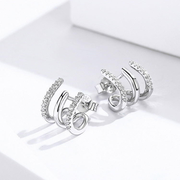 Three-layer Silver Earrings | Fashion Wear