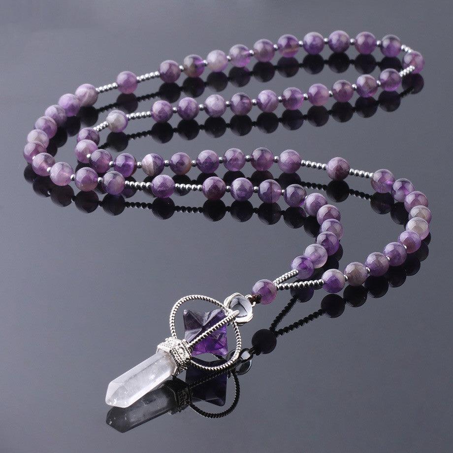 White Crystal Column Stone Necklace | Beach Jewelry Amethyst