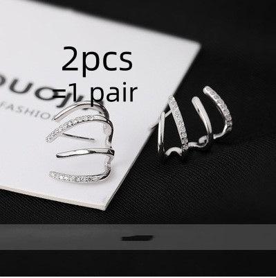 S925 Silver Needle Four-prong Zircon Inlaid Earrings Silver 2pcs