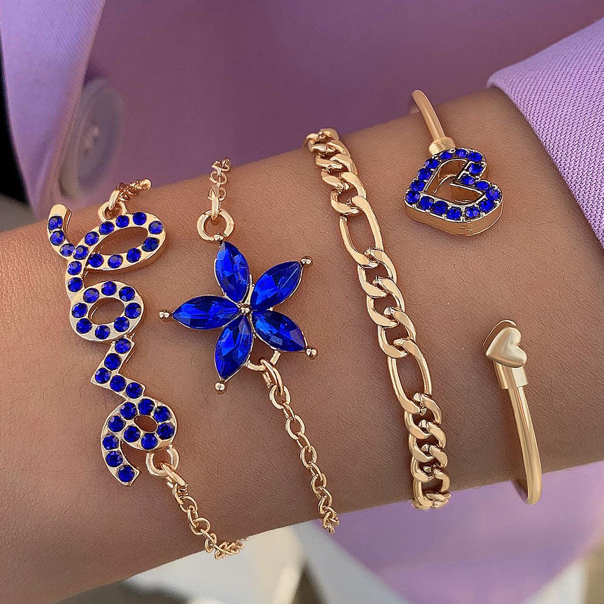 Blue Flower Rhinestones Love Butterfly Bracelet | Fashion Collection B