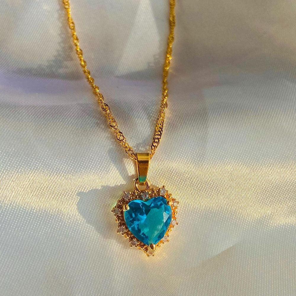 Colorful Rhinestones Heart-shaped Necklace | Daily Wear Dark Blue
