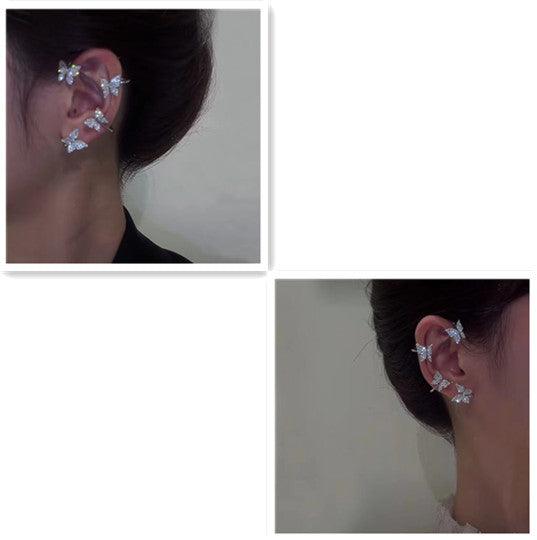 Fashion Earring Butterfly Ear Clip And Ear Hook Jewelry Silver pair